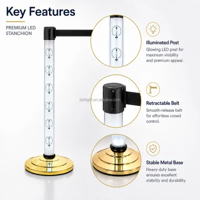 Color Changing RGBW LED Stanchion Post APP Control 5W Rechargeable Dimmable Nightclub Bar VIP Entrance 360-Degree Beam Angle