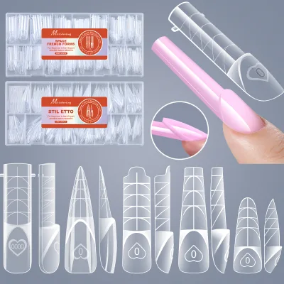 Factory Price 150pcs Boxed Transparent Scaled French Space Dual Nail Forms Paperless Extension Mold for Crystal UV Gel Manicure