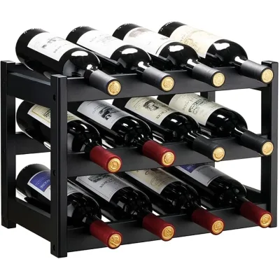 Double Tiers Standing Type Bamboo Wine Rack for Countertop Pantry Easy Installation Wine Racks 3-layer Bamboo Wine Rack