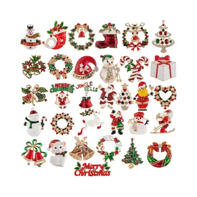 Hot Sale Rhinestone Enamel Christmas Tree Wreath Snowflake Reindeer Brooch Pins for Women Holiday Xmas Gift