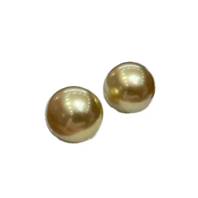 Fine Jewelry AAAAA Grade Cultured Pearl Earrings Saltwater 11-12mm Dark Deep Gold Round Loose Pearls in Pair