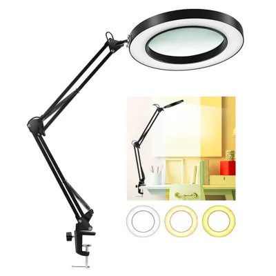 Salon Nail Lamp with Flexible Dimmable Ring Light Long Arm ABS Eye-Care Table Light DC Power 2 Modes for Manicure & Home Use