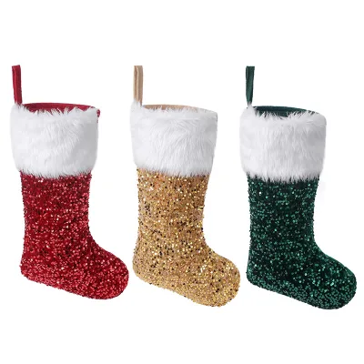 New Christmas Decoration Items - Sequined Plush Christmas Stockings, Children's Gift Bags, and Hanging Ornaments
