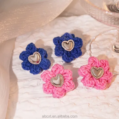 Handmade Knit Lovely Fashion Jewelry Sweet Heart Shaped Flower  Crochet Earrings  for Girl
