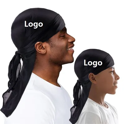 Wholesale Custom Logo Daddy and Baby Silky Durag With Long Tail Digital Print Breathable Sport Du Rags