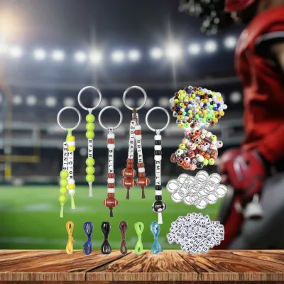 DIY Keychain Making Kit Letter Beads Colorful Soccer Sport Ball Beads Keychain for Jewelry Making Toys