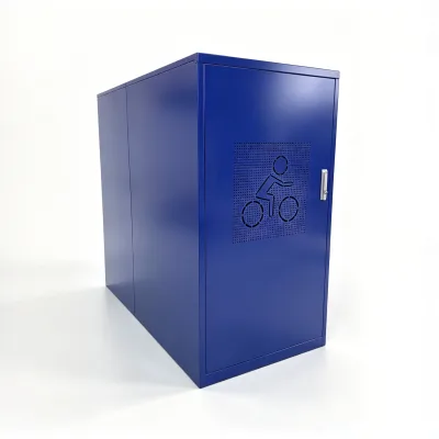 Commercial Grade Galvanized Steel Bike Storage Locker Waterproof Lockable Outdoor Cabinet Wheel Track Air Vents for Public Area