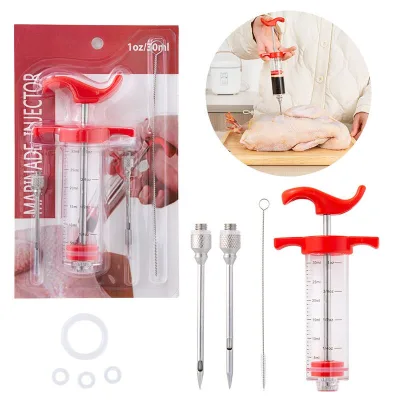 Meat Injector, Plastic Marinade Turkey Injector Syringe with Screw-on Meat Needle for Smoker BBQ Grill