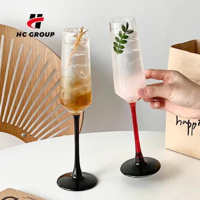 Modern 200ML Black Red Handle Cocktail Tumbler Christmas Mulled Wine Cup Champagne Glass