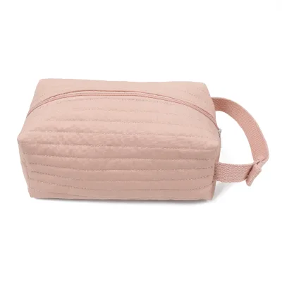 Solid Color Cosmetic Bag Case Toiletry Bag Natural Material Eco Friendly Quilted Makeup Bags Wholesale