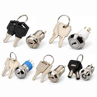 Customizable 12MM/16MM/19MM Metal Electrical Key Switch 2/3/4/5/6/8 Pins ON-OFF/ON-ON/ON-OFF-ON Lock/Momentary Key Switch