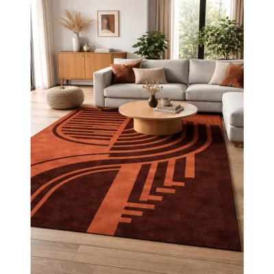 Luxury Red Black Solid Color Jacquard Handmade Wool Rug Non-Slip Friendly High Pile for Modern Living Room Bedroom Decor
