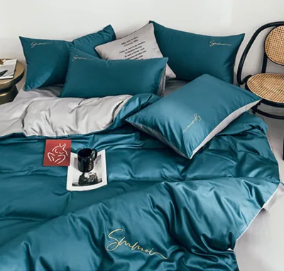 Wholesale 100% Cotton 4 Piece Plain Dyed Bed Sheet Set Bedding Set