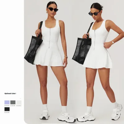 Custom High Quality Tennis Skirt Dress With Shorts Sleeve One Piece Romper Women Fitness Dress Shorts