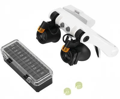 Hands-Free Headband Magnifying Glass Headset Acrylic LED Light Mount Magnifier for Reading Low Vision Application