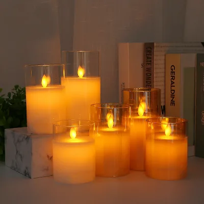 High Quality Everlasting Party Led Dancing Flame Candle Glass Battery Operated Pillar Flameless Led Candles with Moving Flame