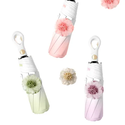 Korea Style Fully Automatic Small Flower Umbrella 190t Material with Thick Black Coating and UV Protection