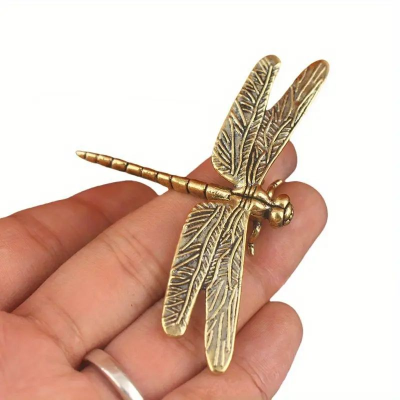 Brass Dragonfly Figurine Gold Dragonfly Sculpture Mini Insect Ornament Animal Desk Figurines