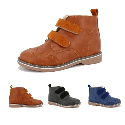 Fashion British Style Brogue Boots Customized Black Ankle Boots Suede Leather Children Kids Winter Boots for Girls and Boys