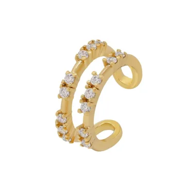 Gemnel Dainty Gold Plated Twin Bands 925 Silver clear Diamond Earings Cuff