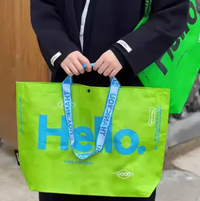 Wholesale Heavy Duty Customizable PLA Plastic Bags Eco Friendly Recyclable Laminated Woven with Long Handle