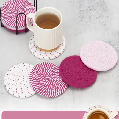 Hand Woven Cotton Rope Placemats & Coasters Minimalist Handcraft Table Mats for Dining Table Home Table Decoration