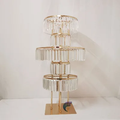High Quality Durable Modern Gold Wedding Flower Holders Column Stand Centerpiece Square Hexagon Iron Acrylic 100cm Tall Decor
