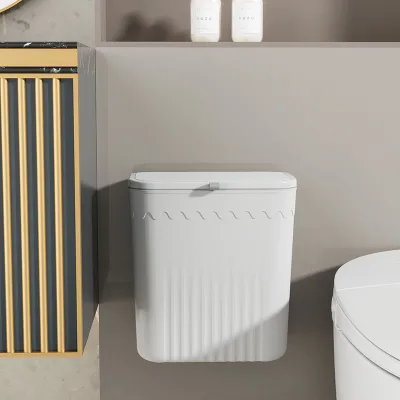 Household Kitchen & Bathroom Wall-Mounted PP Storage Bucket with Slide Lids Eco-Friendly Adhesive Plastic Garbage Bin