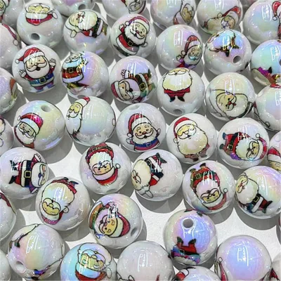 16mm Mixed Christmas Acrylic Beads Colored Santa Claus Round Beads DIY Accessories Beaded Pen