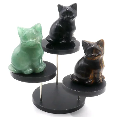 2 Inch Lovely Gemstone Carved Crystal Cat Statue Healing Quartz Cat Animal Figurine for Home Decoration Crystal Gift