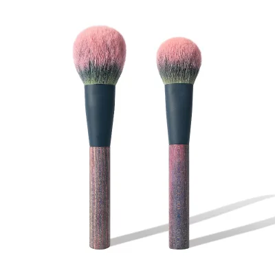 Large Fluffy Boho Powder Blush Makeup Brush Bohemian Vintage Textured Wood Handle Gradient Synthetic Hair Face Cosmetic Brush