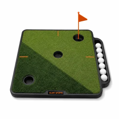 Roll up Golf Chipping Practice Mat with Three Turf Conditions Target Cups Flag and Carry Straps for Portable Training