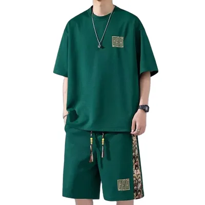 Summer Men's Oversized Casual Short Sleeved Set, Men's Fashionable and Handsome Loose Fitting Sports Two-piece Set