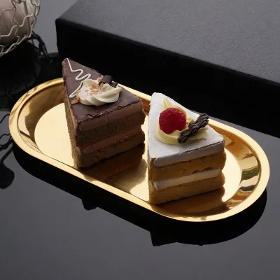 Hotel Restaurant Supplies Gold Decorative Trays Storage Trays Ss Desert Plates Serving Dishes for Catering
