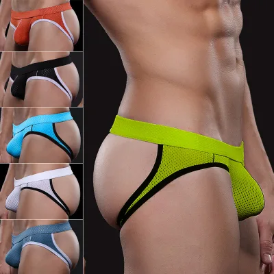 High Quality Mens Wide Belt Jockstrap Mesh Hole Breathable Mesh Holes Breathable Thongs Sexy Underwear Men's Briefs