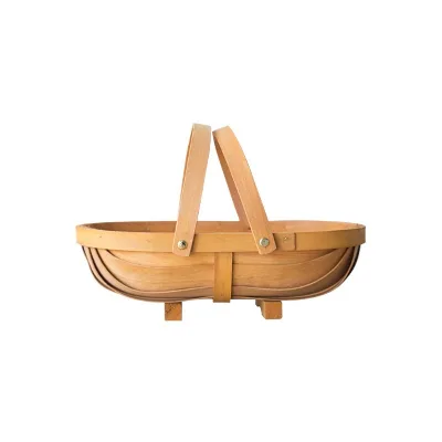 Hot Sale Hand Woven Wooden Basket Boat-shaped Hand Basket Natural Handmade Wooden Garden Basket
