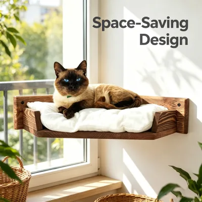 Indoor Wall Mounted Cat Bed Solid Wood Space Saving Window Perch With Soft Cushion Modern Pet Furniture Hammock for Cats