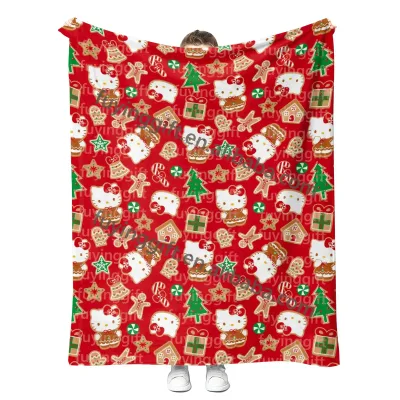 Newest Personalized Printed Kawayi Cute Christmas Fleece Blankets Soft Cozy Christmas Kitten Cat Flannel Blankets