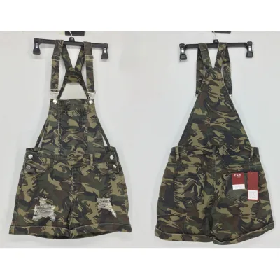 Women's Camouflage Suspender Denim Shorts Fabric Factory Clearance Sale Spot Goods