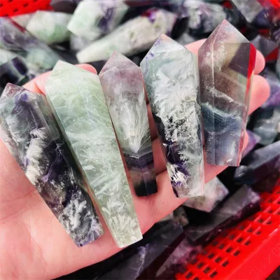 Hot sale natural high quality feather fluorite crystal points reiki green crystal wands for home decoration