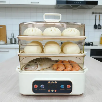 18-36L Large Capacity 800W Electric Food Steamer Custom Logo 3-Layer Multifunction Digital Control Household Dim Sum