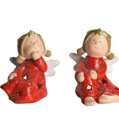 Ceramic Christmas Decoration & Ornaments, Cute Sitting Girl Angel Figurines Novelty