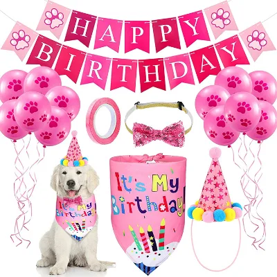 Animal Dog Party Supplies Happy Birthday Balloon Scarf Hat Collar Banners, Dog Party Pet Birthday Party Supplies Decorations
