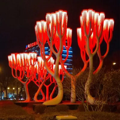 Custom Large Stainless Steel Halloween LED Sculpture Tree Shaped Outdoor Landscape Decorative Lights with Remote Control