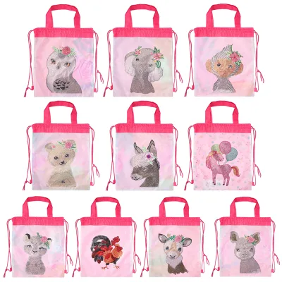 High Quality Diamond Painting Animal Backpack  Draw String Bag for Teenagers Canvas Soft Cloth Fabric Bag
