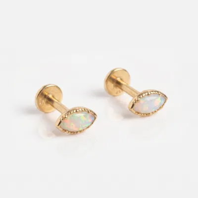 Custom Jewelry Opal Stud Earrings 316L Stainless Steel Waterproof Hypoallergenic PVD Gold Plated Minimalist Earrings