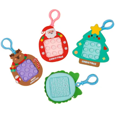 Mini PVC Pop It Fidget Press Bubble Maze Games Keychain Toy Christmas Style Business Occasion Offset Printing Key Ring