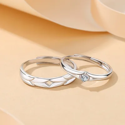 Adjustable Personalized Couple Wedding Cubic Zirconia S925 Sterling Silver Rings