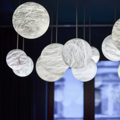 Modern Globe Pendant Light White Marble Shade Brass Chandeliers Hanging Lighting for Dinning Room