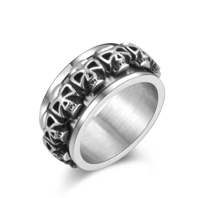 316L Stainless Steel Gothic Jewelry Retro Punk Skull Rotating Spinner Finger Rings